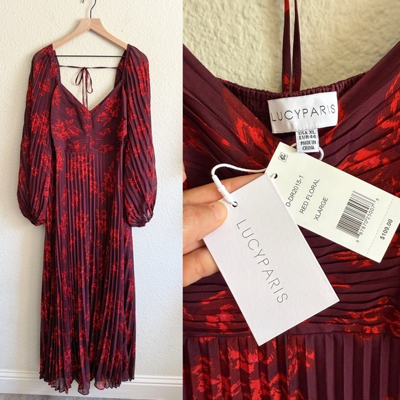 Lucy Paris Red Floral Maxi Dress-size XL-NWT - Picture 1 of 10